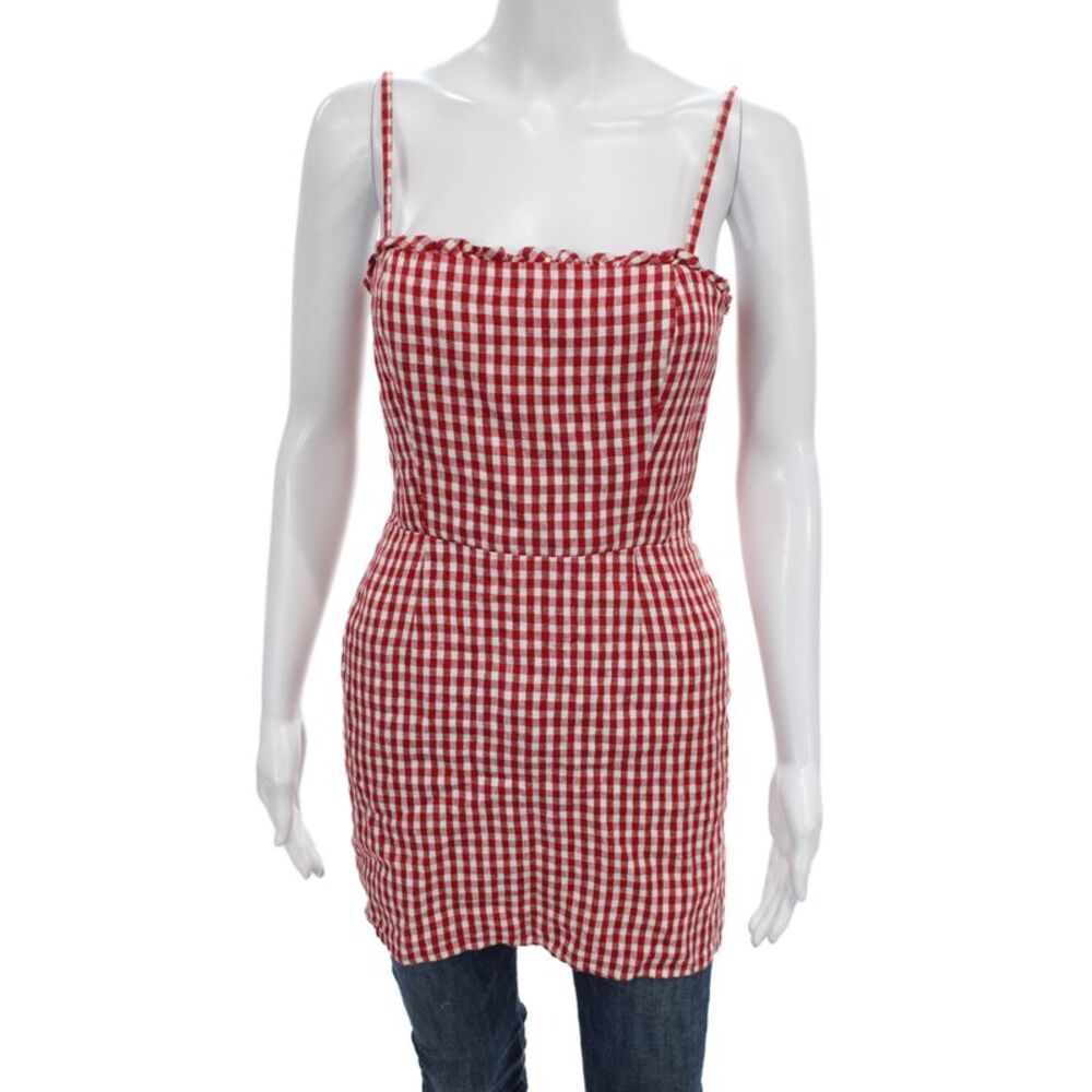 Reformation Womens Red Checked Slip Dress Square Neck Spaghetti Strap Size S
